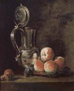 Jean Baptiste Simeon Chardin Metal pot with basket of peaches and plums oil